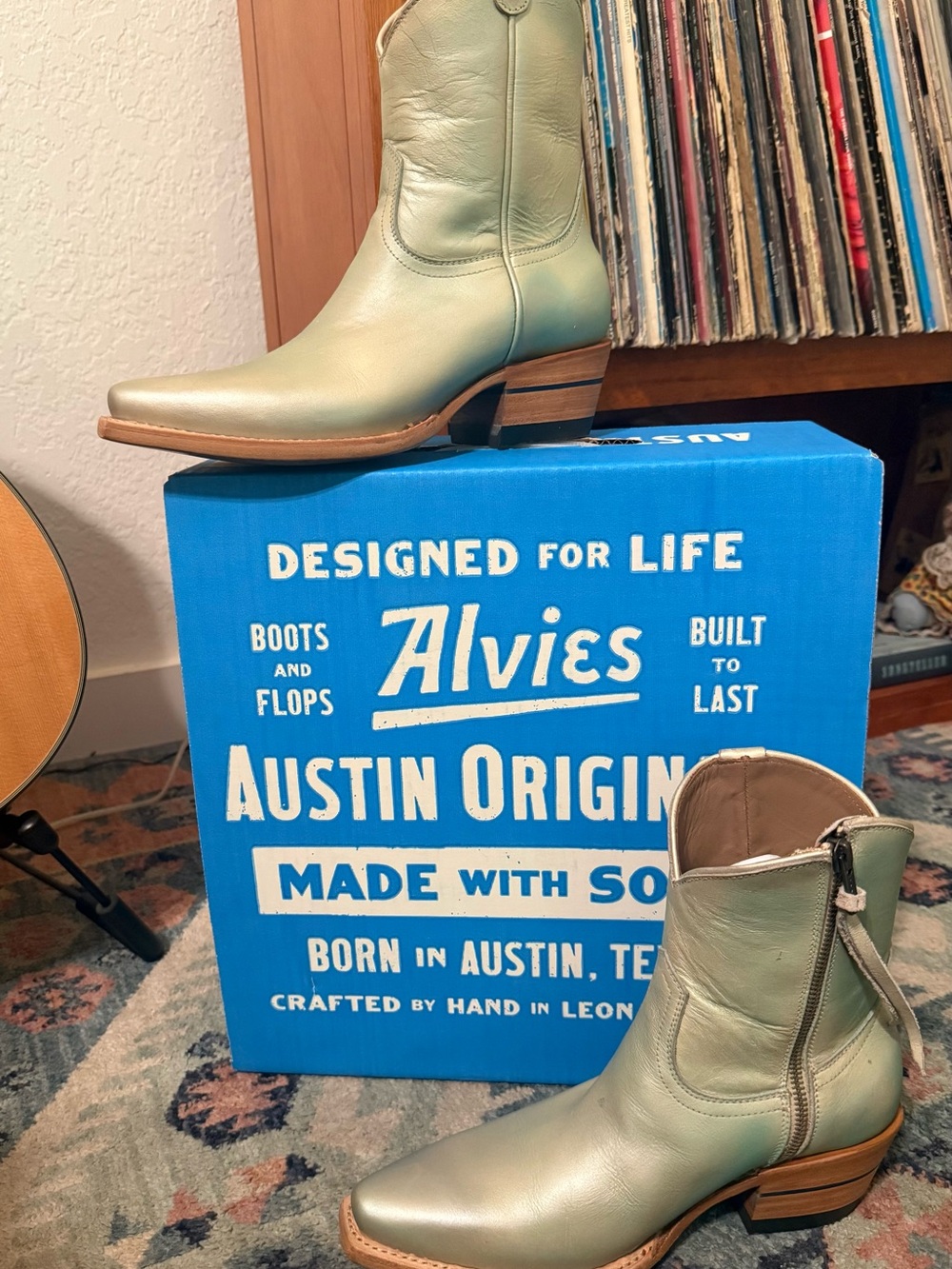 Metallic Cream Western Ankle Boots